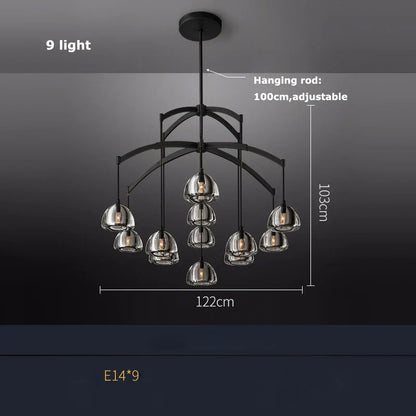 DecorBites™ Black Brass American Series Crystal Copper LED Chandelier for Dinning Room