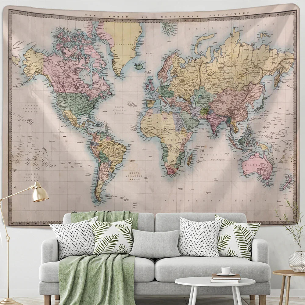 Decobites Minimalist Map Tapestry Wall Hanging for Boho Aesthetic Room Decor