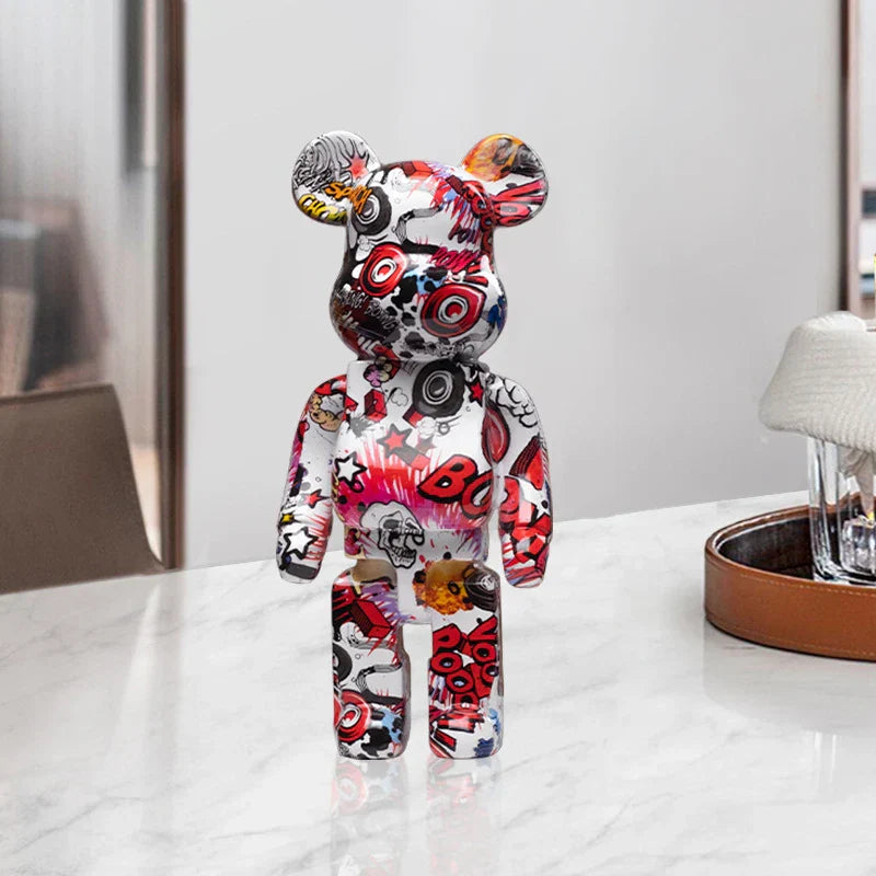 Figura DecorBites™ Oso Graffiti de 27 cm | Estatua y hucha decorativas modernas para el hogar