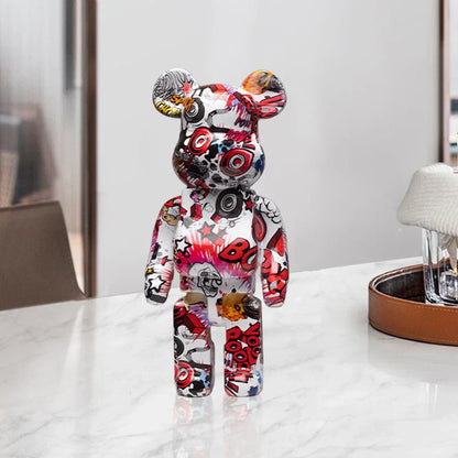Figura DecorBites™ Oso Graffiti de 27 cm | Estatua y hucha decorativas modernas para el hogar