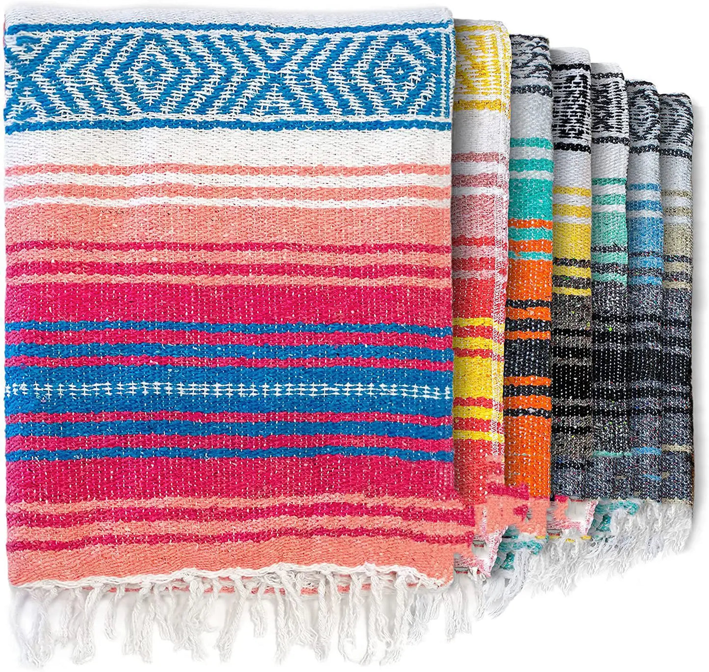 DecorBites™ Handwoven Mexican Blanket - Multicolor Geometry Beach Shawl