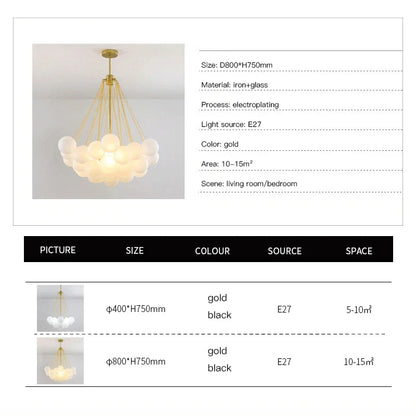 DecorBites™ Frosted Glass Ball LED Chandelier in Gold/Black for Dining Room & Bedroom