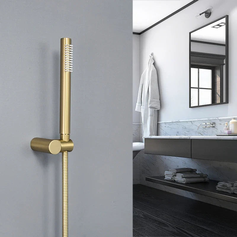DecorBites™ Brushed Gold Brass Hand Shower with Stainless Steel Hose - Wall Mount
