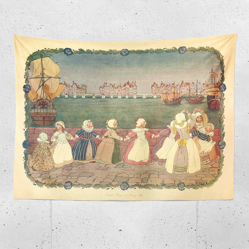 Decobites Retro Fairy Tale Princess Room Wall Tapestry Illustration Bedside Decor