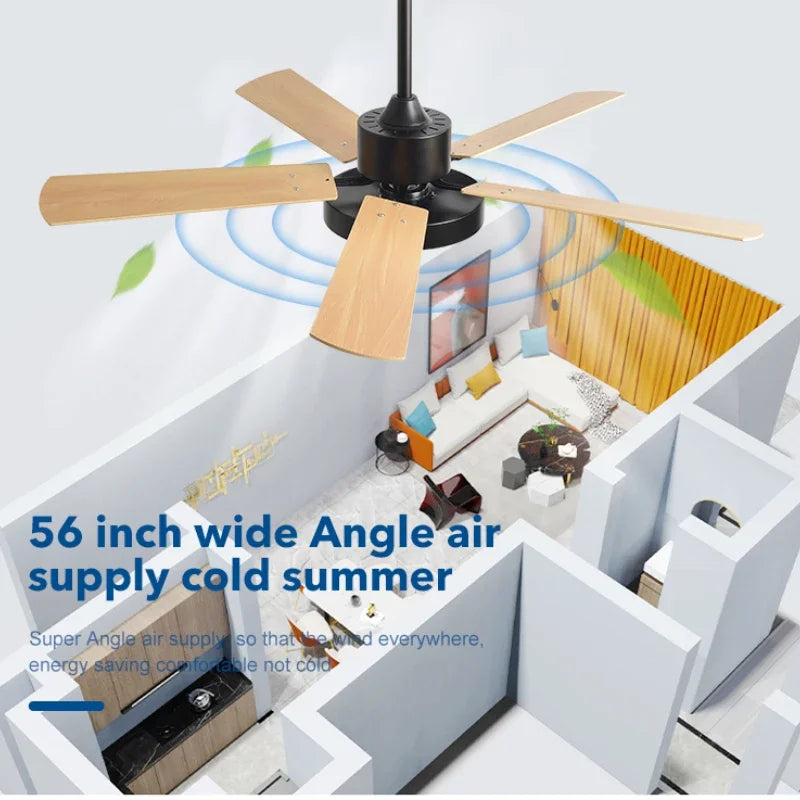 مروحة سقف خشبية LED من DecorBites™ مقاس 56 بوصة بمحرك نحاسي نقي وإضاءة بخمس شفرات