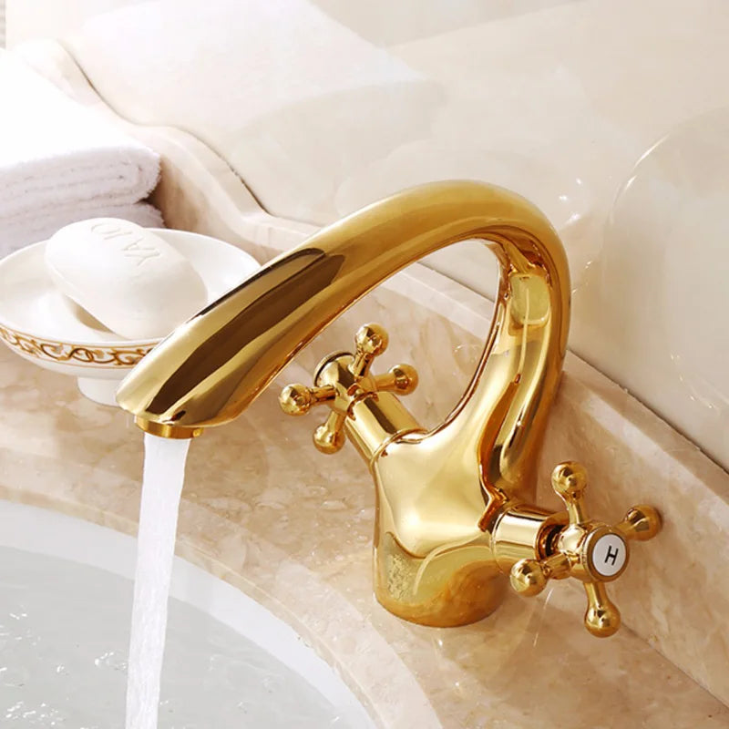 Grifo de Lavabo de Oro Decorbites™ para Baño con 2 Manijas - Mezclador de Lavabo de Lujo