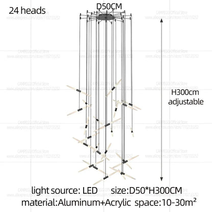 Modern Black Multi-Light Stairwell Pendant Light