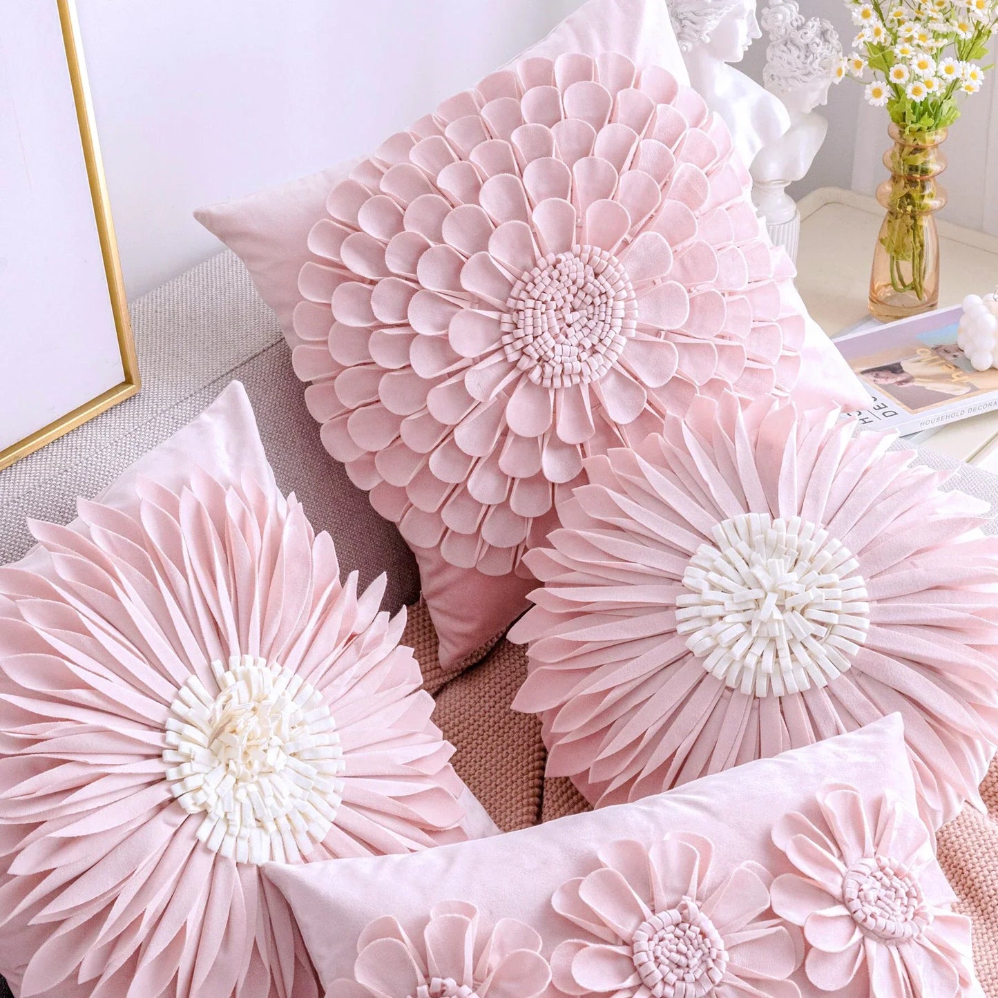 DecorBites™ Daisy Sunflower Plush Pillowcase 3D Floral Velvet Cushion Cover Home Decor