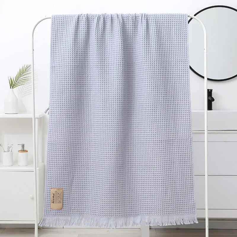 DecorBites™ Geometric Tassel Bath Towel - 100% Cotton, Quick-Dry, Multi-colored Waffle Design - 90x180cm