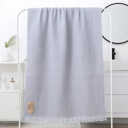 DecorBites™ Geometric Tassel Bath Towel - 100% Cotton, Quick-Dry, Multi-colored Waffle Design - 90x180cm