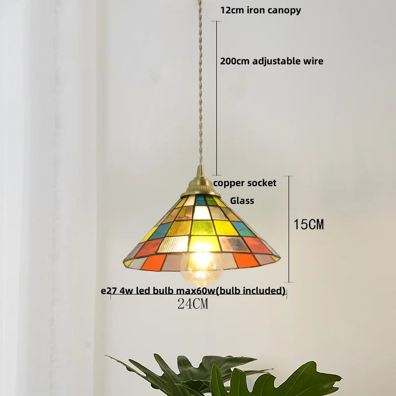 DecorBites™ Colorful Glass Magic Cube LED Pendant Lights Tiffany Style Wood Hang Lamp