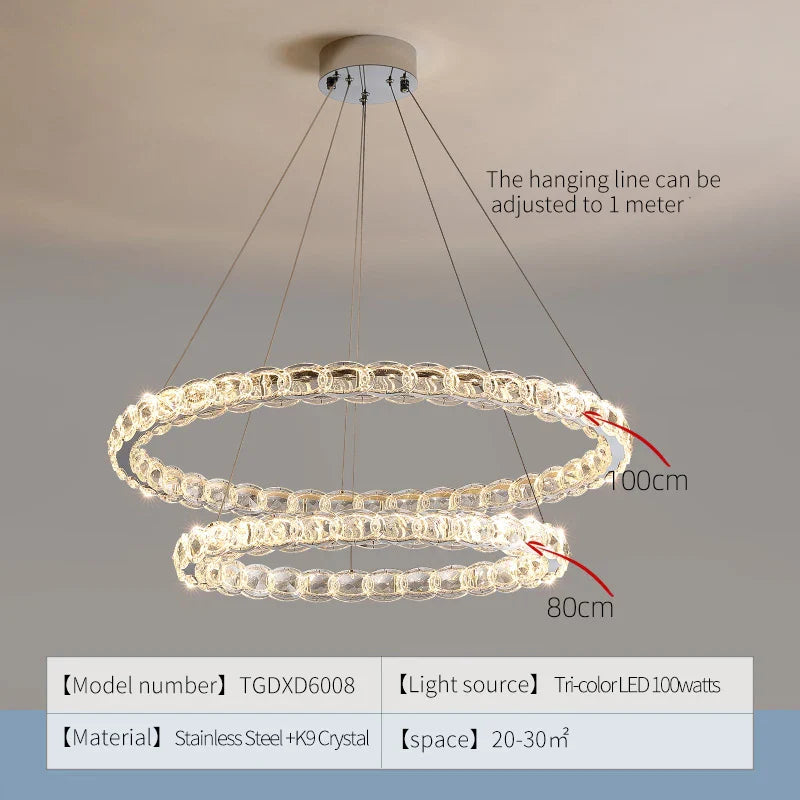 DecorBites™ Crystal Chandelier: Modern Net Red Circle Light for Living Room, Bedroom, Restaurant
