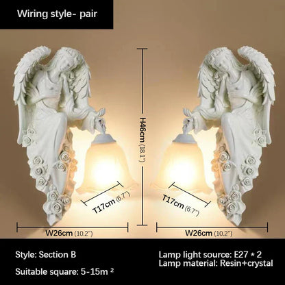 DecorBites™ Angel مصباح حائط داخلي LED من الراتنج الذهبي للديكور المنزلي
