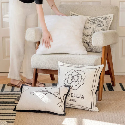 DecorBites™ Camellia Jacquard Embroidery Pillow Cover Luxury Decorative Nordic Living Room