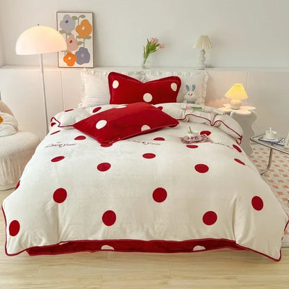 Decobites Polka Dot Milk Velvet Queen Bedding Set with Sheets & Pillowcases