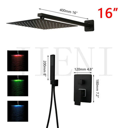 DecorBites™ Black Bathroom Shower Faucet Set with Ceiling Mount LED Shower Head Mixer Tap