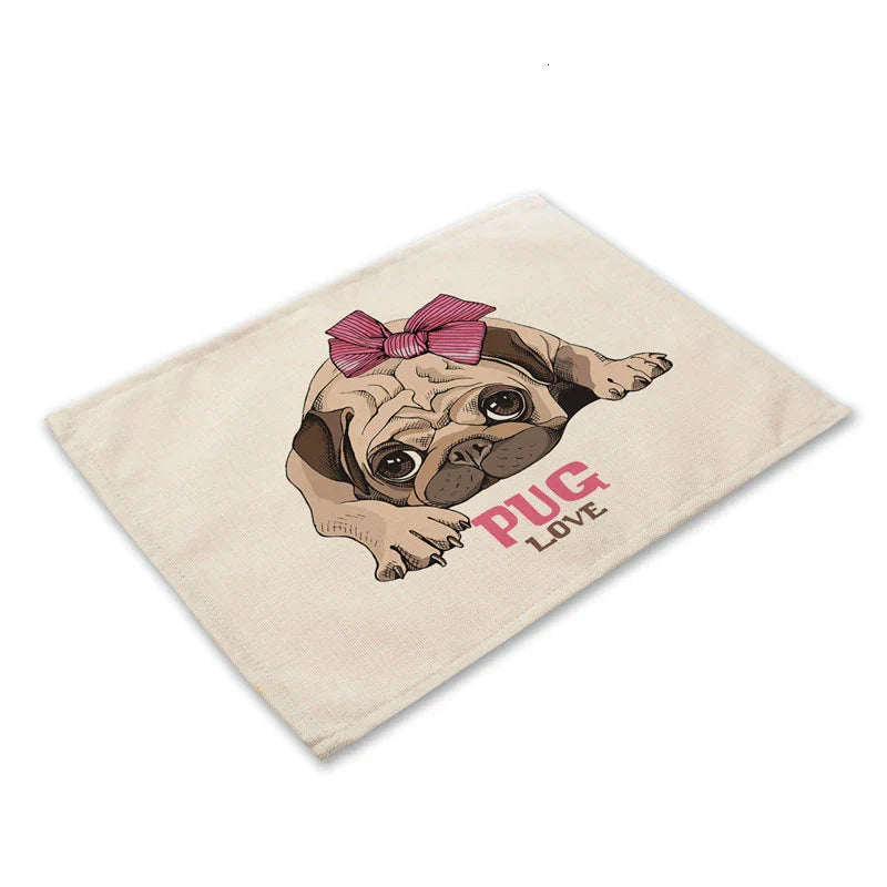 DecorBites™ Cute Dog Linen Dining Mats Coasters 42*32cm Home Decor