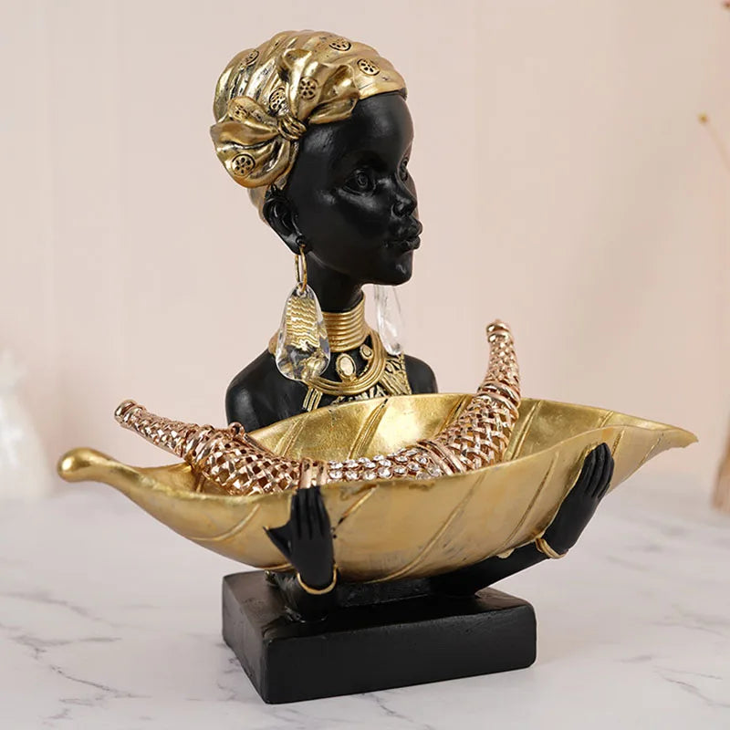 DecorBites™ Black African Woman Resin Storage Figurine - Exotic Interior Decor Statue
