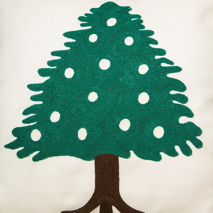 DecorBites™ Embroidered Christmas Tree Cushion Cover 45x45cm Green Red Square Pillow Cover