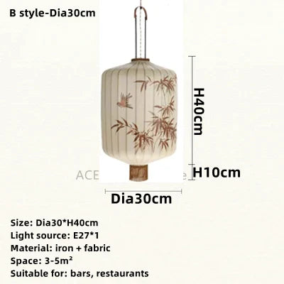 DecorBites™ Bamboo Leaf Pattern Lantern Pendent Lamp - Hand-painted Japanese Style Room Decor
