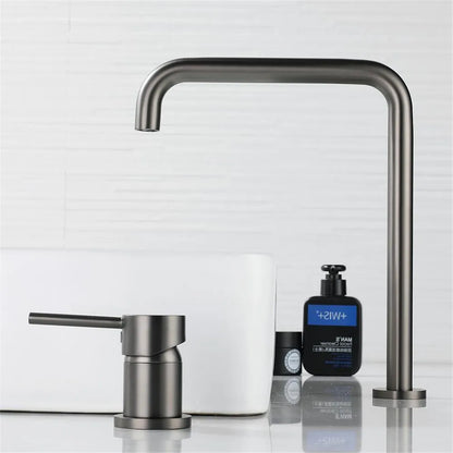 DecorBites™ Gun Grey Bathroom Faucet with Super Long Pipe, 360° Rotating, Two Holes