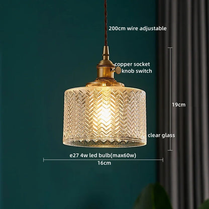 DecorBites™ Japanese Style LED Pendant Lamp Copper Glass Hanging Light Fixtures