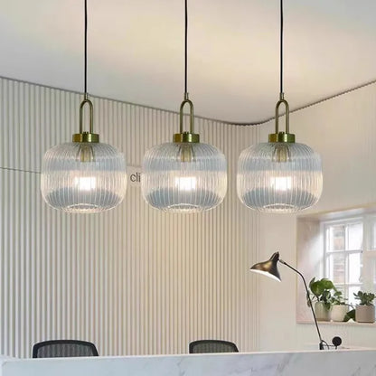 Modern Striped Glass Pendant Light in Transparent Milk White