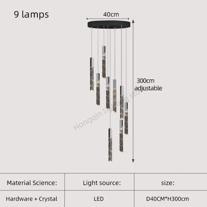 DecorBites™ Gold Crystal Stairs Chandelier Luxe LED Pendant Light Luxury Indoor Lighting