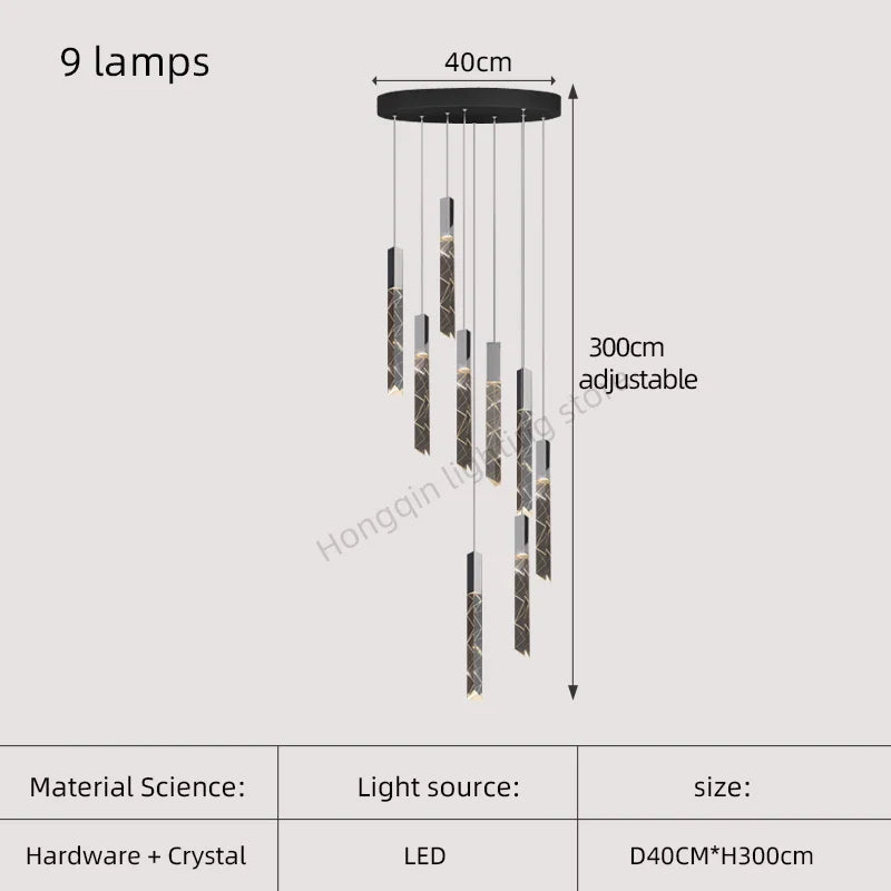 Gold Crystal Stair Chandelier 25-Lamp Design