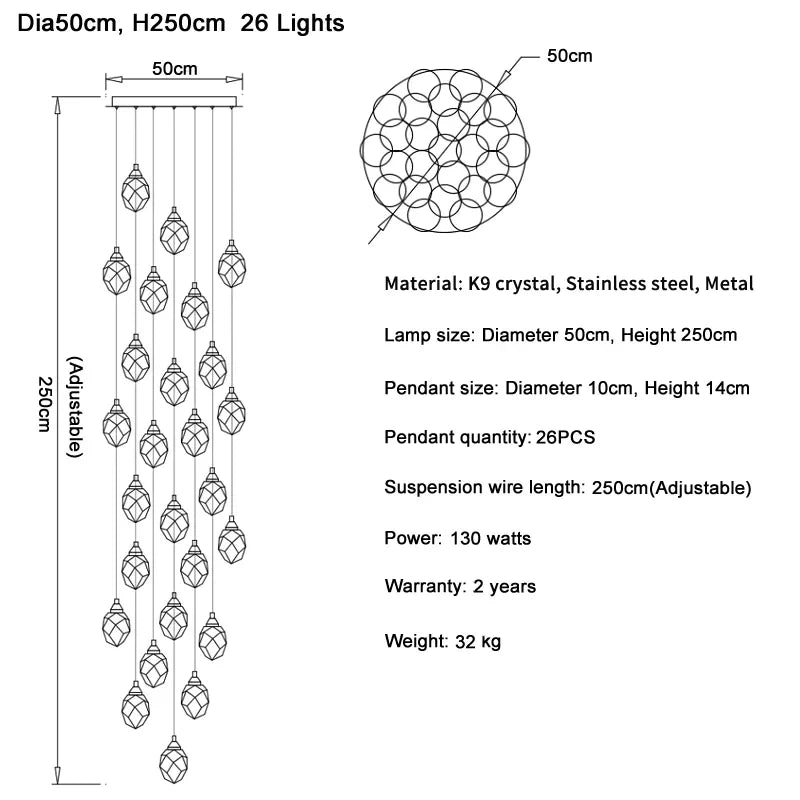 DecorBites™ Diamond Crystal Ball Chandelier LED Hanging Lamp Gold Fixture