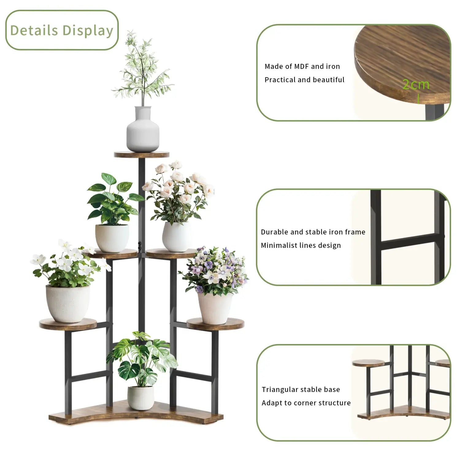 Soporte de plantas de esquina de 6 niveles Decorbites™ - Estante de exhibición ahorrador de espacio