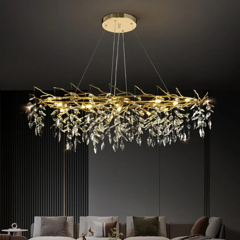 DecorBites™ Golden Branch Ceiling Crystal Chandelier – Luxury Indoor Lighting Fixture