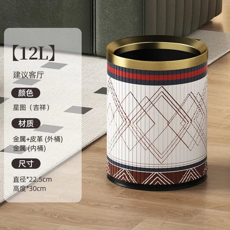 Papelera de Cuero Decorbites™ de Metal Dorado/Plateado de Gran Capacidad para Hogar y Hotel