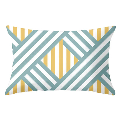 Funda de almohada rectangular curva con rayas geométricas DecorBites™ - Cojines decorativos para sofá en amarillo y azul
