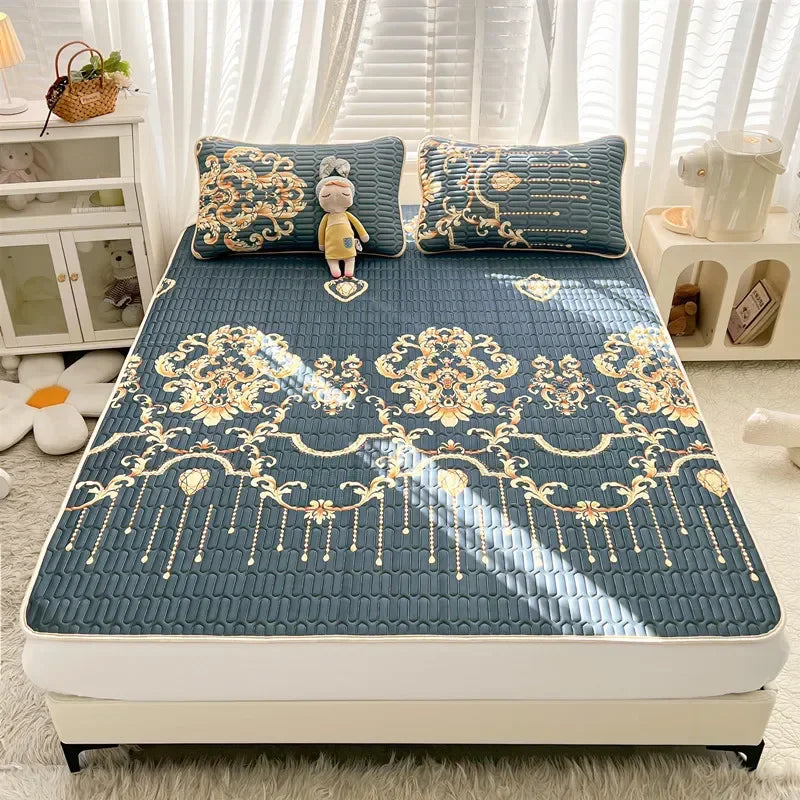 DecorBites™ Cartoon Print Silky Mattress Set: 4-Layer Quilted Breathable Cushion