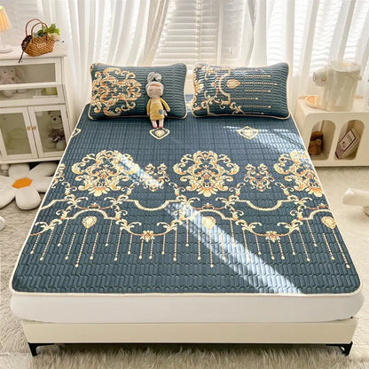 DecorBites™ Cartoon Print Silky Mattress Set: 4-Layer Quilted Breathable Cushion