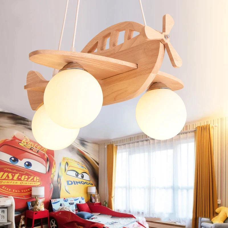 DecorBites™ LED Wooden Aircraft Kids Chandelier Boys Girls Room Decor Hanging Pendant Lights
