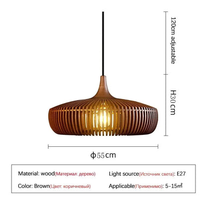 Wabi-Sabi Hollowed Wood Pendant Light in Brown