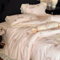 Decobites Rose Flowers Embroidery Lace Ruffles Cotton Brushed Bedding Set