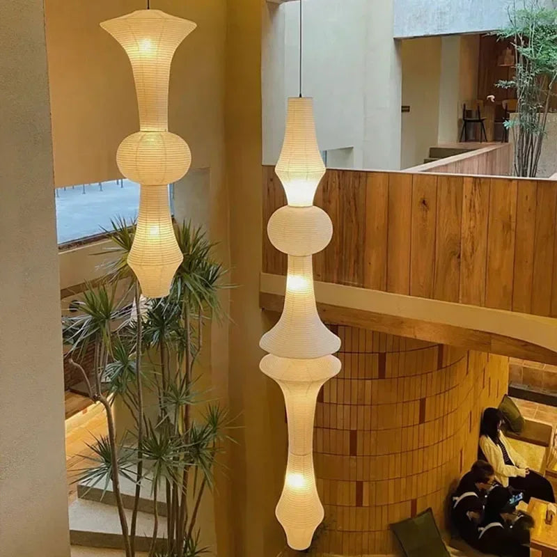 DecorBites™ Japanese Cotton Paper Pendant Lamp Wabi Sabi Chandelier with E27 Bulb