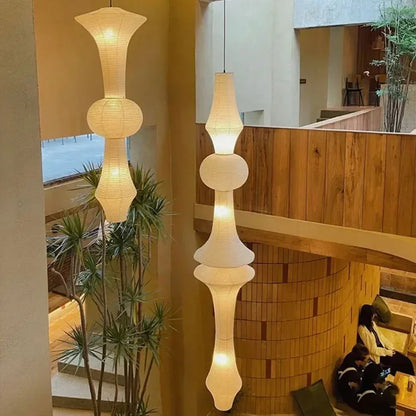 DecorBites™ Japanese Cotton Paper Pendant Lamp Wabi Sabi Chandelier with E27 Bulb