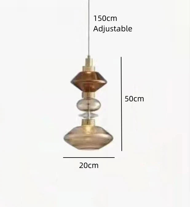 DecorBites™ LED Glass Chandelier: Clear Amber Glass, Adjustable Wire 200cm, Modern Lighting Fixtures