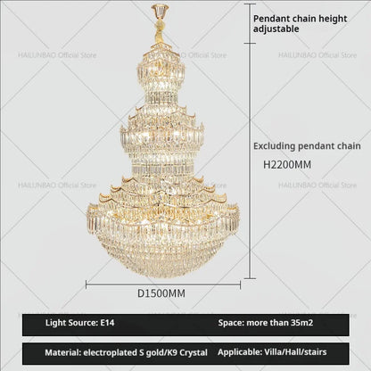 DecorBites™ Crystal Chandelier: European Villa Lobby Staircase Long Chandelier