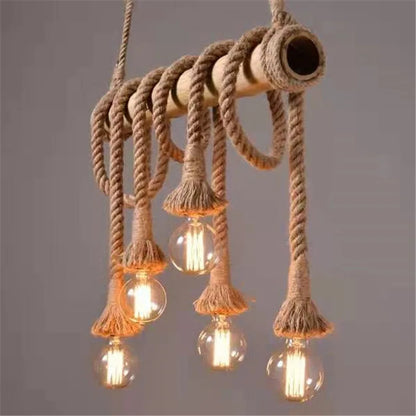DecorBites™ Bamboo Hemp Rope Pendant Lights | Retro Restaurant Bar Decor Hanging Lamps
