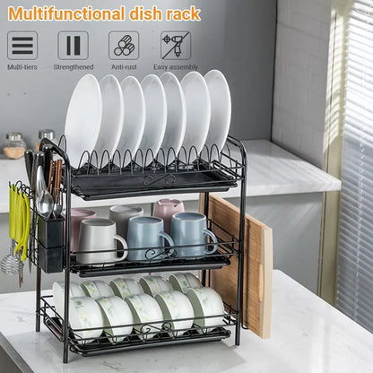 DecorBites™ 3-Tier Kitchen Drying Rack & Dish Organizer Shelf with Drain Board