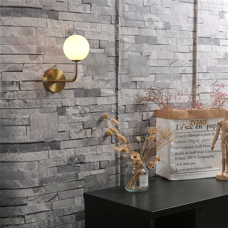 مصباح حائط منحني معدني على شكل كرة زجاجية من DecorBites™ لغرفة المعيشة وغرفة النوم، بتصميم نورديك ريترو