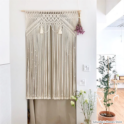 Decobites Boho Macrame Tassel Curtain Tapestry for Wedding Décor & Window Treatment