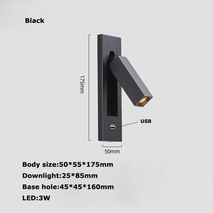 DecorBites™ LED Wall Lamp with Switch, USB Port, Rotatable - Bedroom Reading Light
