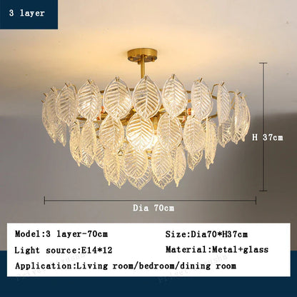 DecorBites™ Leaf Glass Chandelier Pendant Light Luxury Dining Room Ceiling Fixture