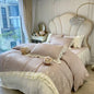 Decobites 1000TC Egyptian Cotton Flowers Embroidery Bedding Set with Vintage French Ruffles.